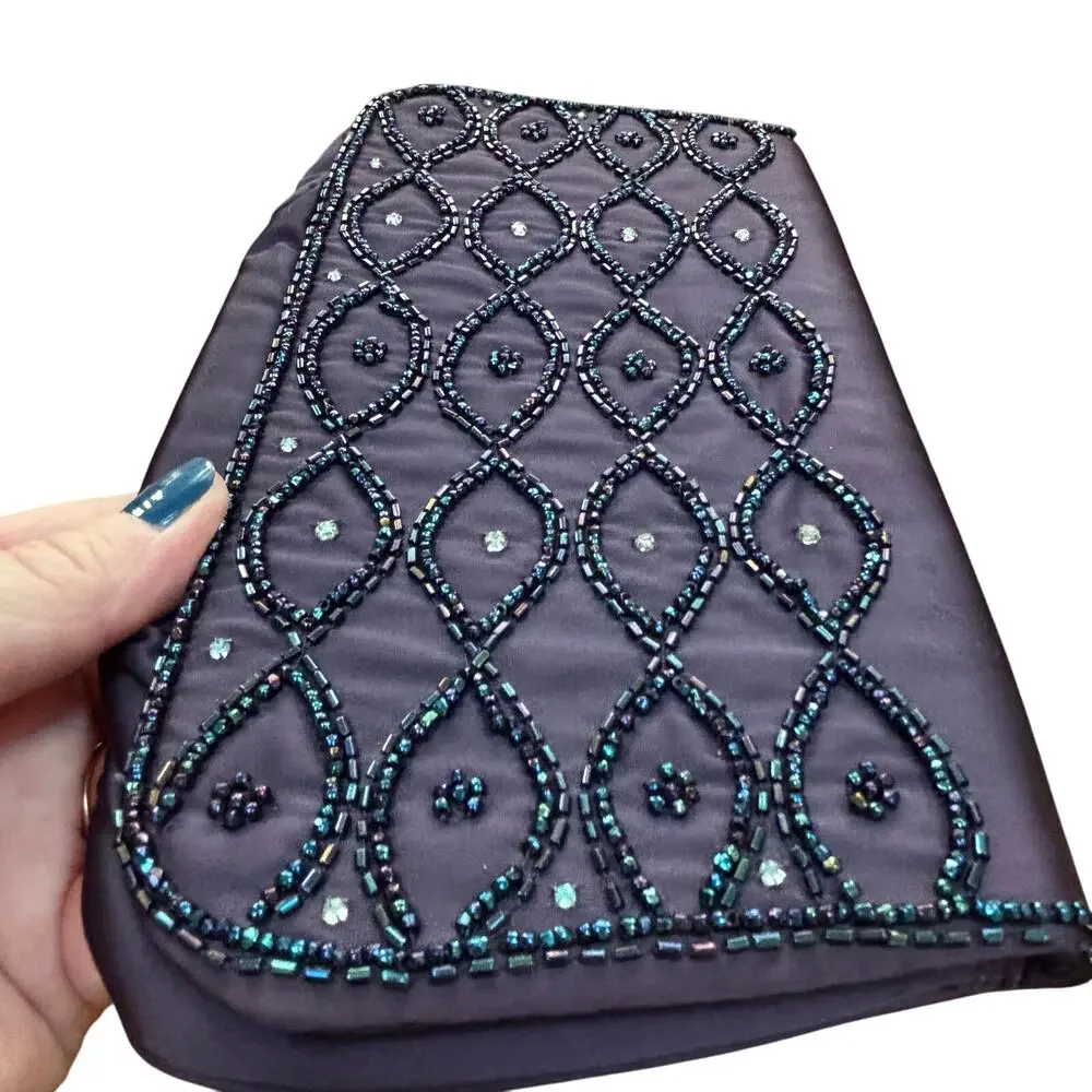 Vintage Magid USA evening bag clutch purse purple satin beaded envelope style - Picture 2 of 8